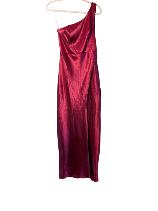 NWT Dreaming Of Elegance Wine Red Satin One-shoulder Maxi Dress slit Size Small